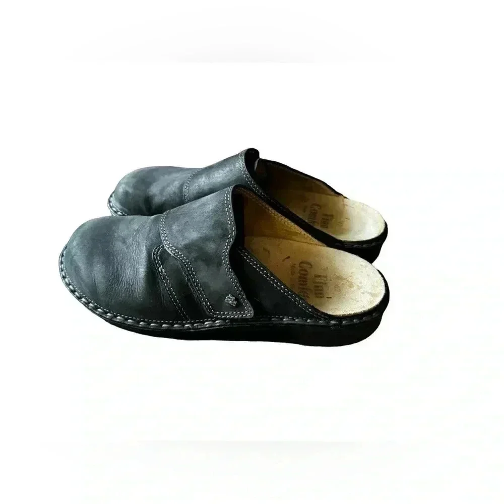 FINN COMFORT Men’s Black Venice Leather Mule Shoes Size EUR 42